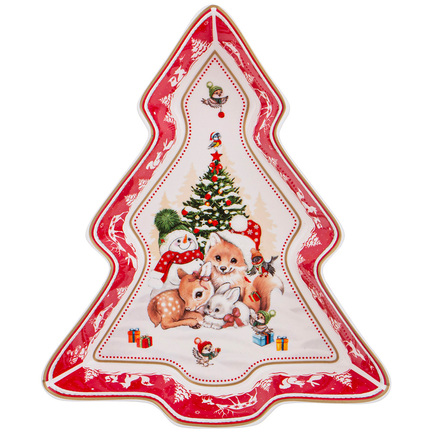 Блюдо в форме елки С Новым Годом!, 25х21х4 см, красное