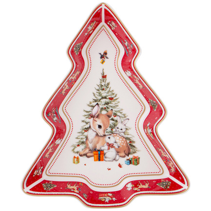 Блюдо в форме елки С Новым Годом!, 25х21х4 см, красное