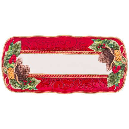 Блюдо прямоугольное Celebration Шишки, 35х16.5х2.5 см, красное