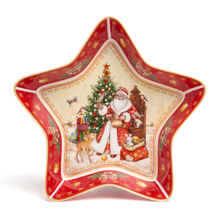 Блюдо-звезда Дед Мороз, 28х28х5 см, красное