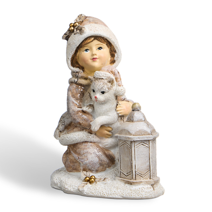 Статуэтка Девочка с котенком, 7.5х5.5х9 см