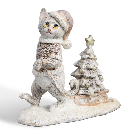 Статуэтка Котик с елочкой, 13х5.5х11.5 см