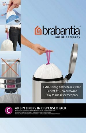 Brabantia Пакет пластиковый, размер C (10/12 л), белый, 40 шт., с дозатором 361982 Brabantia