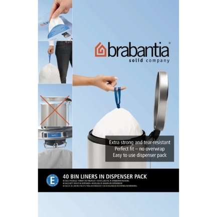 Brabantia Пакет пластиковый, размер E (20 л), белый, 40 шт., в упаковке 362002 Brabantia