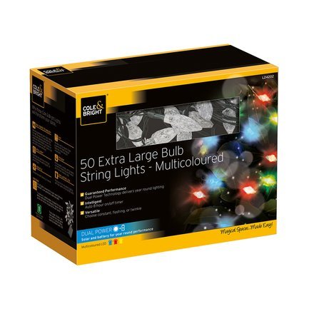  Large Bulb String Lights, 50  LED