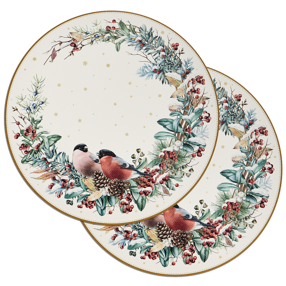 Набор подстановочных салфеток Снегири, 38 см, 2 шт.